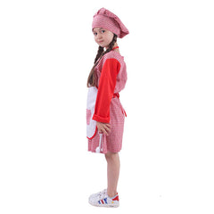 Kids Girls Red Plaid Chef Dress Full Set Cosplay Outfits Halloween Party Suit