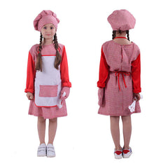 Kids Girls Red Plaid Chef Dress Full Set Cosplay Outfits Halloween Party Suit