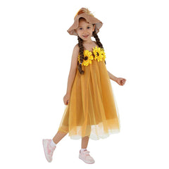 Kids Girls Scarecrow Sunflower Mesh Tutu Dress 2 Piece Set Cosplay Outfits Halloween Party Suit