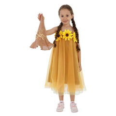 Kids Girls Scarecrow Sunflower Mesh Tutu Dress 2 Piece Set Cosplay Outfits Halloween Party Suit