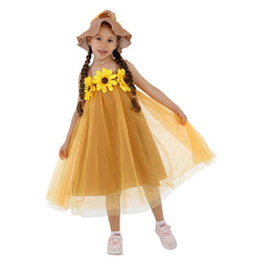 Kids Girls Scarecrow Sunflower Mesh Tutu Dress 2 Piece Set Cosplay Outfits Halloween Party Suit