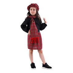 Kids Girls Scottish Red Plaid Skirt Set Cosplay Outfits Halloween Party Suit