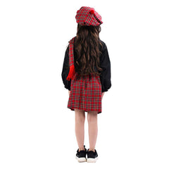 Kids Girls Scottish Red Plaid Skirt Set Cosplay Outfits Halloween Party Suit