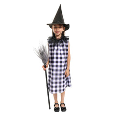 Kids Girls Witch Dress With Broomstick Prop Cosplay Costume Outfits Halloween Stage Party Carnival Suit