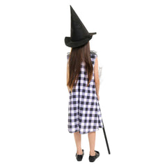 Kids Girls Witch Dress With Broomstick Prop Cosplay Costume Outfits Halloween Stage Party Carnival Suit