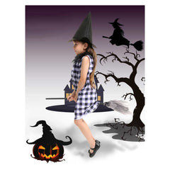 Kids Girls Witch Dress With Broomstick Prop Cosplay Costume Outfits Halloween Stage Party Carnival Suit