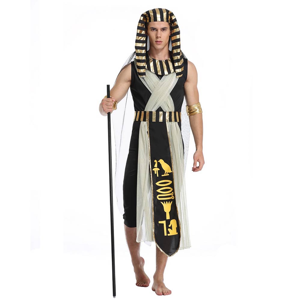 King of Egypt Pharaoh 7 Piece Set Mesh Robe Cosplay Outfits Halloween Party Suit