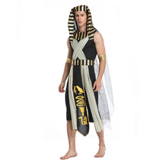 King of Egypt Pharaoh 7 Piece Set Mesh Robe Cosplay Outfits Halloween Party Suit