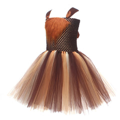 Lion Kids Girls 3 Piece Brown Mesh Tutu Dress Set Cosplay Outfits Halloween Party Suit