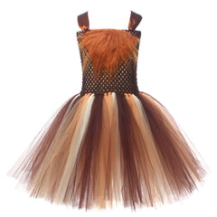 Lion Kids Girls 3 Piece Brown Mesh Tutu Dress Set Cosplay Outfits Halloween Party Suit