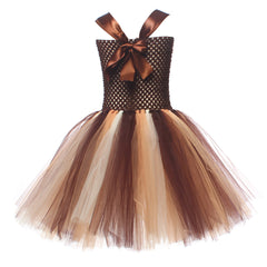 Lion Kids Girls 3 Piece Brown Mesh Tutu Dress Set Cosplay Outfits Halloween Party Suit