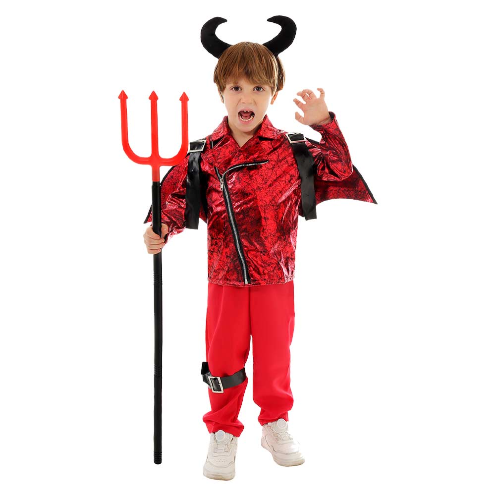 Little Devil Kids Boys Red Punk Set Cosplay Outfits Halloween Party Suit