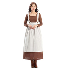 Medieval Colonial Style Estate Women Brown Maid Dress 3 Piece Set Cosplay Outfits Halloween Party Suit