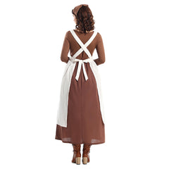 Medieval Colonial Style Estate Women Brown Maid Dress 3 Piece Set Cosplay Outfits Halloween Party Suit