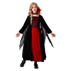 Medieval Kids Children Vampire Gothic Dress 2 Piece Set Cosplay Outfits Halloween Party Suit