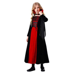 Medieval Kids Children Vampire Gothic Dress 2 Piece Set Cosplay Outfits Halloween Party Suit