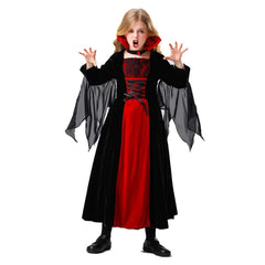 Medieval Kids Children Vampire Gothic Dress 2 Piece Set Cosplay Outfits Halloween Party Suit