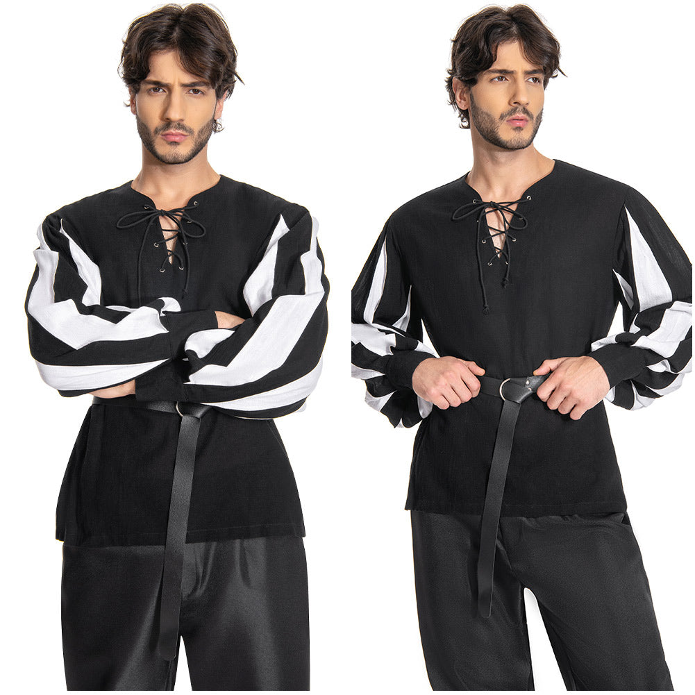 Medieval Men's Pirate Splice Long Sleeve Shirt Belt Set Cosplay Outfit ...