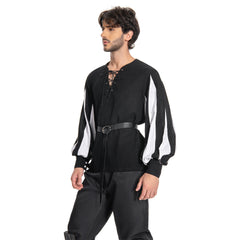 Medieval Men's Pirate Splice Long Sleeve Shirt Belt Set Cosplay Outfits Halloween Party Suit