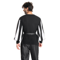 Medieval Men's Pirate Splice Long Sleeve Shirt Belt Set Cosplay Outfits Halloween Party Suit