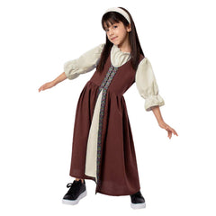 Medieval Renaissance Court Palace Kids Girls Brown Dress Cosplay Costume Outfits Halloween Carnival Suit