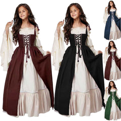 Medieval Renaissance Kids Girls Square Collar Dress Cosplay Costume Outfits Halloween Carnival Suit