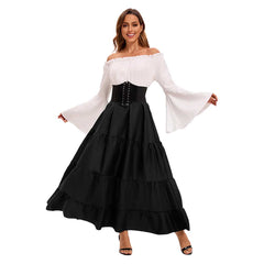 Medieval Retro Women Flared Sleeve Corset Dress Cosplay Costume Outfits Halloween Carnival Suit