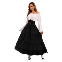 Medieval Retro Women Flared Sleeve Corset Dress Cosplay Costume Outfits Halloween Carnival Suit