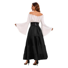 Medieval Retro Women Flared Sleeve Corset Dress Cosplay Costume Outfits Halloween Carnival Suit