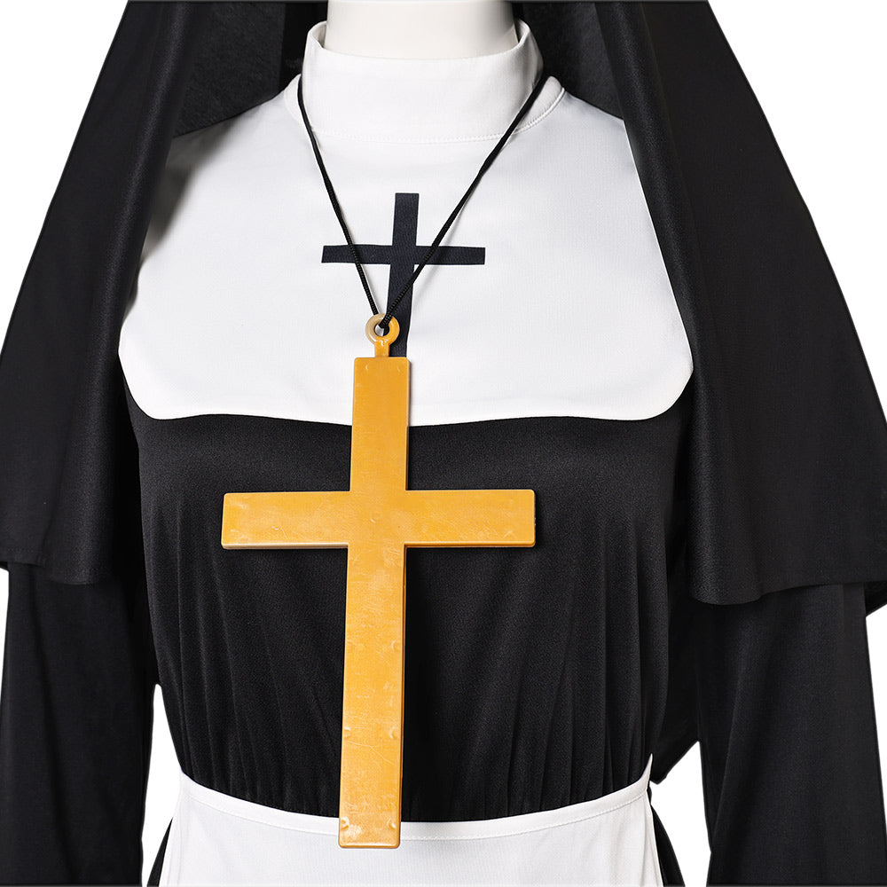 Medieval Women Nun Cosplay Robe 4 Pieces Set Halloween Church Suit ...