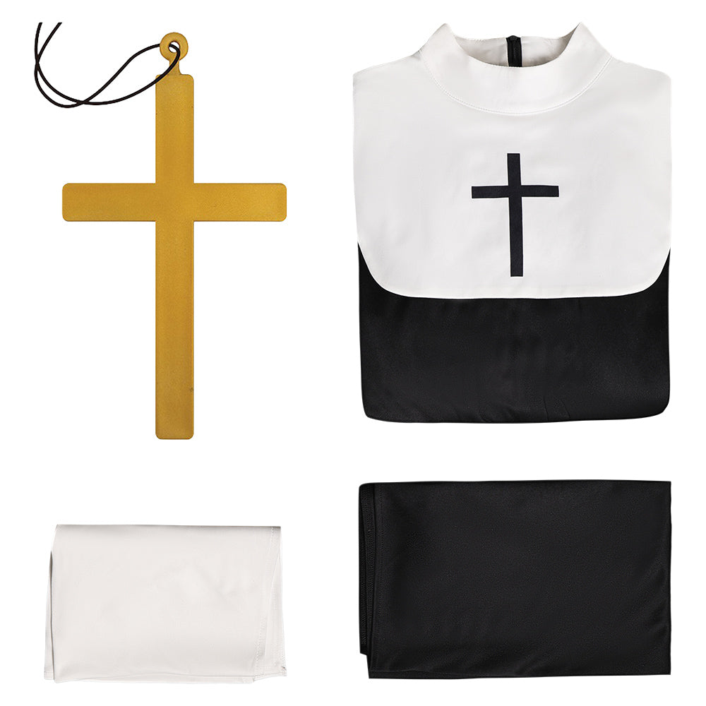 Medieval Women Nun Cosplay Robe 4 Pieces Set Halloween Church Suit ...