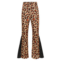 Men's Leopard Print Sequin Flared Pants Disco 70S Cosplay Outfits Halloween Party Suit