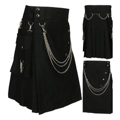 Men's Scottish Festival Chain Black Pleated Short Skirt Cosplay Outfits Halloween Party Suit