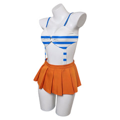 One Piece Nami Blue Striped Top Orange Skirt Set Swimsuit Cosplay Costume Outfits Halloween Carnival Suit