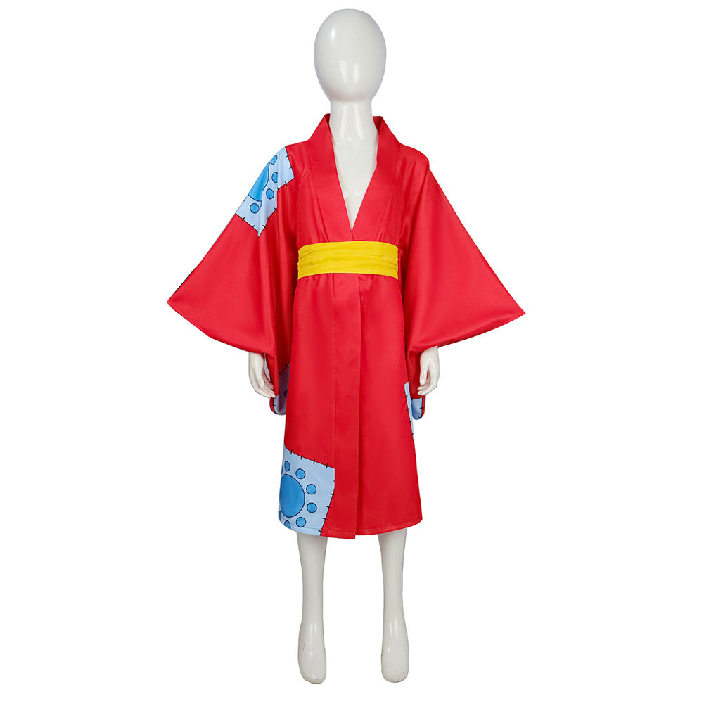 One Piece Wano Country Arc Monkey D. Luffy Kids Children Kimono Cosplay Costume Outfits Halloween Carnival Suit