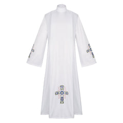 Pastor Uniform With Jacquard Blue Crucifixion God Father Cosplay Costume Outfits Halloween Carnival Suit