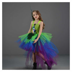 Peacock Kids Girls Mesh Tutu Dress 2 Piece Set Animal Cosplay Outfits Halloween Party Suit