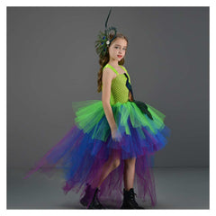 Peacock Kids Girls Mesh Tutu Dress 2 Piece Set Animal Cosplay Outfits Halloween Party Suit