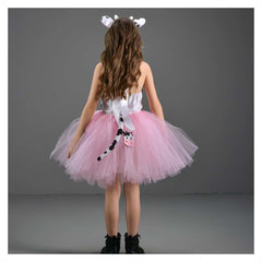 Pink Cow Kids Girls Top Skirt 4 Piece Set Mesh Tutu Pink Dress Cosplay Costume Outfits Halloween Carnival Suit