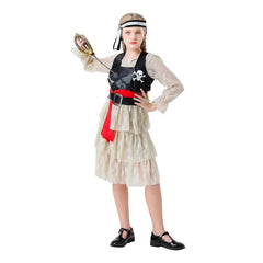 Pirate Mesh Dress For Kids Girls 5 Piece Set Cosplay Outfits Halloween Party Suit