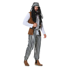 Pirate Striped Clothes For Adult Men 5 Piece Set Cosplay Outfits Halloween Party Suit