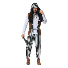 Pirate Striped Clothes For Adult Men 5 Piece Set Cosplay Outfits Halloween Party Suit