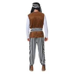 Pirate Striped Clothes For Adult Men 5 Piece Set Cosplay Outfits Halloween Party Suit