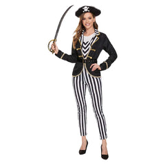 Pirate Striped Jumpsuit For Adult Women 4 Piece Set Cosplay Outfits Halloween Party Suit