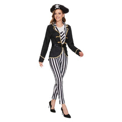 Pirate Striped Jumpsuit For Adult Women 4 Piece Set Cosplay Outfits Halloween Party Suit