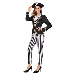 Pirate Striped Jumpsuit For Adult Women 4 Piece Set Cosplay Outfits Halloween Party Suit