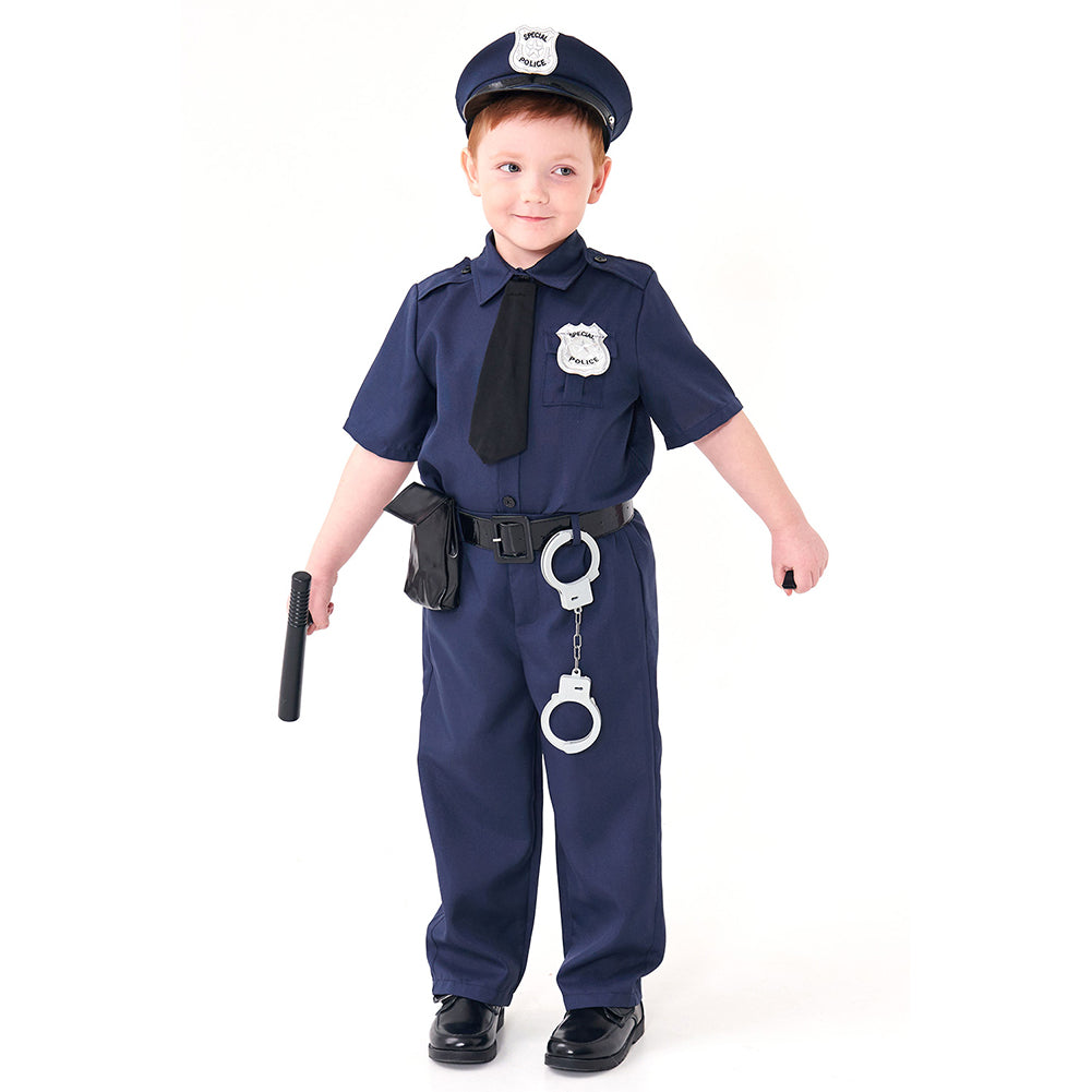 Police Short-sleeved Blue Uniform For Kids Boys 9 Piece Set Cosplay Outfits Halloween Party Suit