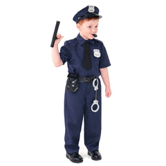 Police Short-sleeved Blue Uniform For Kids Boys 9 Piece Set Cosplay Outfits Halloween Party Suit