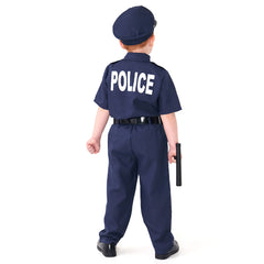 Police Short-sleeved Blue Uniform For Kids Boys 9 Piece Set Cosplay Outfits Halloween Party Suit