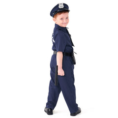 Police Short-sleeved Blue Uniform For Kids Boys 9 Piece Set Cosplay Outfits Halloween Party Suit